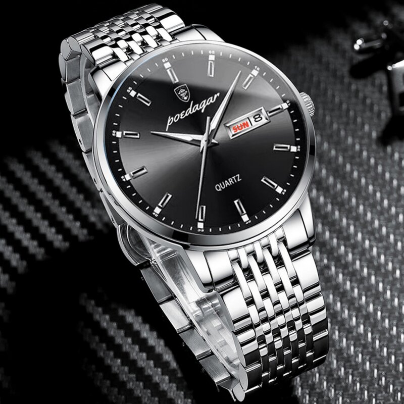 Jam tangan Quartz pria Relogio Masculino merek Top kualitas tinggi jam tangan baja tahan karat kalender mode untuk pria Montre Homme 832