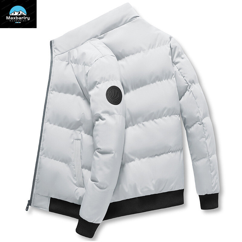 Jaqueta masculina grossa de algodão, parka casual com gola, casacos monocromáticos, corta-vento grosso, roupas quentes, moda inverno