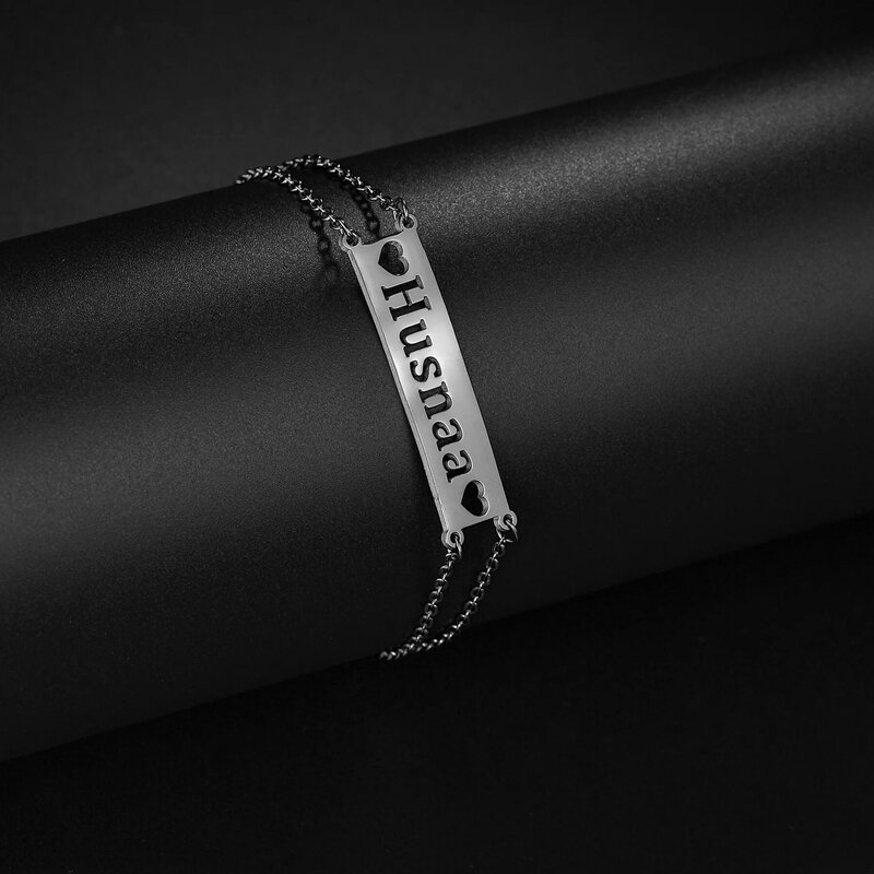 Akizoom nome personalizzato doppio strato braccialetto a cuore vuoto gioielli in acciaio inossidabile Color oro per regali di compleanno da donna