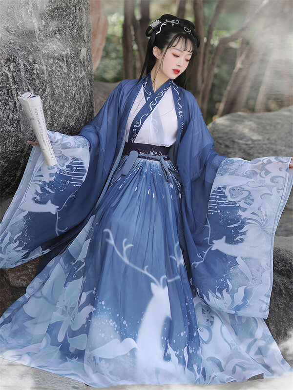 Hanfu Original para mujer, traje chino antiguo, ropa tradicional de baile, vestido de hada folclórica para graduación, 3 uds.