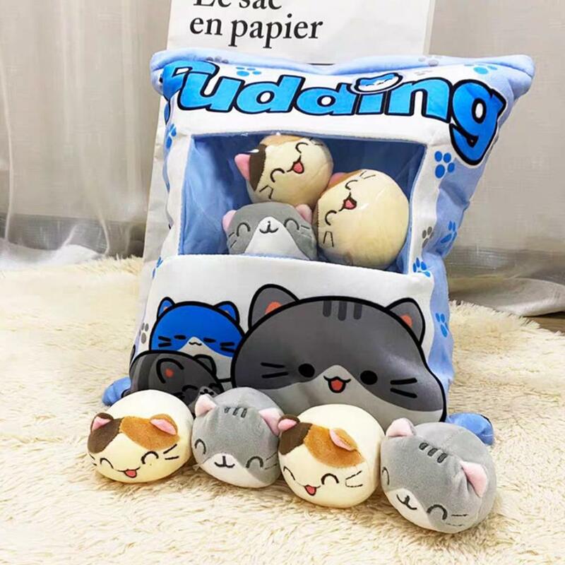 Almohada decorativa para aperitivos de gato, juguete de felpa Kawaii, relleno de Mini muñecas de gato, pudín, regalos