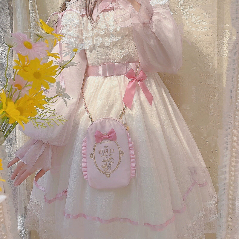 Sanrio Kuromi-Bolsos cruzados de seda Rosa Y2k para mujer, bolsos de hombro de Anime Kawaii de estilo japonés, bolsos de mano casuales de alta capacidad