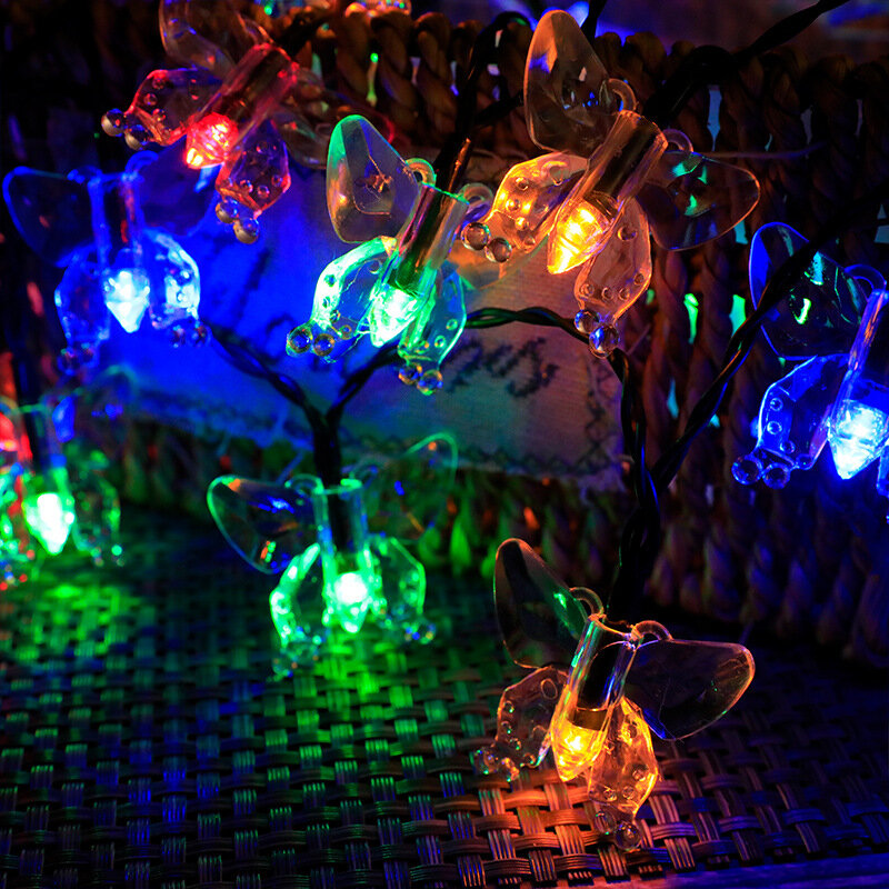 Guirnalda de luces de mariposa alimentada por energía Solar, 50/30 Led, impermeable, para Navidad, jardín al aire libre, decoración de vacaciones, 12m