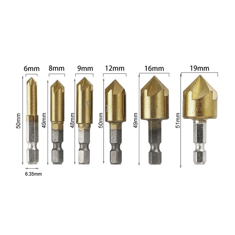 6pcs 6-19mm Flute Countersink Drill Bit With 180 Degrees Magnetic Rotate Screwdriver Handle Cutter Chamfer For Wood Metal Drill