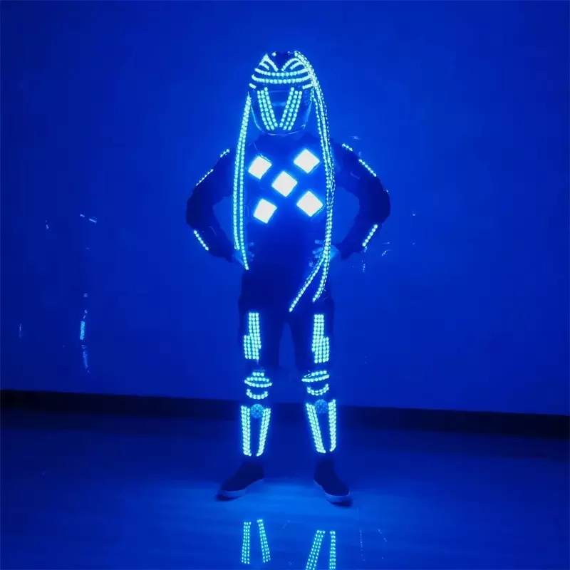 Lampu LED berkedip setelan penari kostum Ballroom bercahaya tumbuh Robot pakaian DS kinerja pesta Set lampu Led pertunjukan