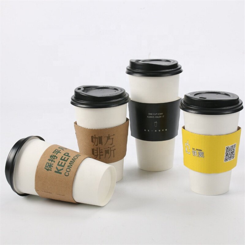 Mangas onduladas do suporte do copo do café do papel de Kraft, produto personalizado, logotipo personalizado, biodegradável