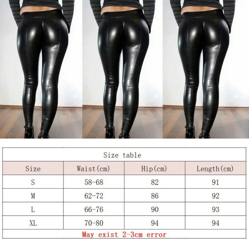 Women PU Leather Leggings Solid Color Stretch Skinny Leggings High Waisted Slim Fit Pencil Trousers Casual Tights Daily Wear