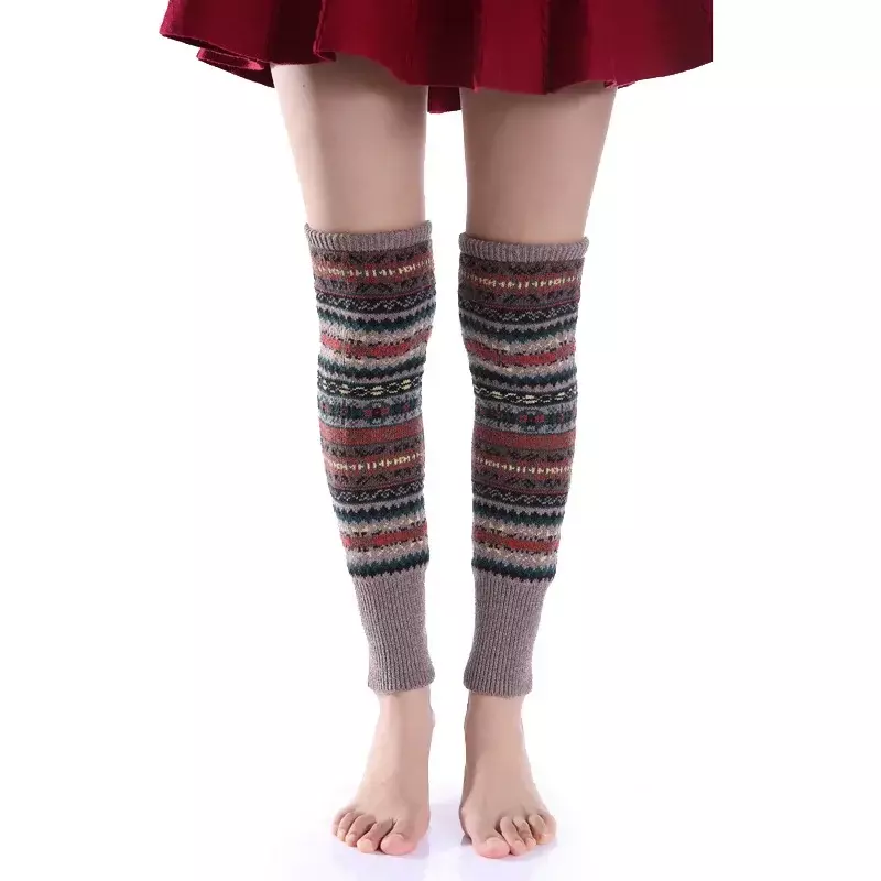 Aquecedores de perna de malha longa para mulheres, legwarmers coxa, listrado quente, sobre o joelho, crochê, Natal, novo, inverno, 2023