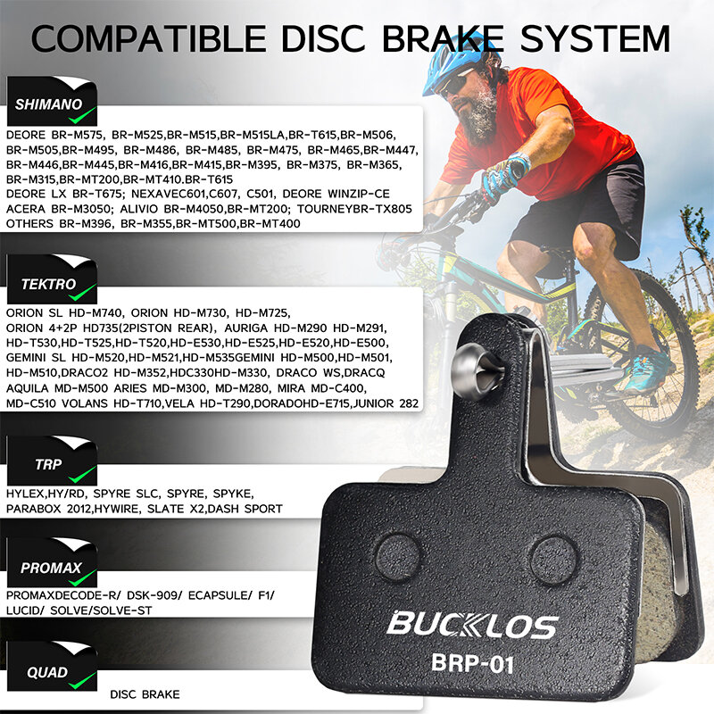 BUCKLOS-Resina Disco Brake Pad para MTB, Resistente ao desgaste, Pastilhas de freio hidráulicas, Peças de ciclismo, Fit Shimano B01S, B03S, B05S
