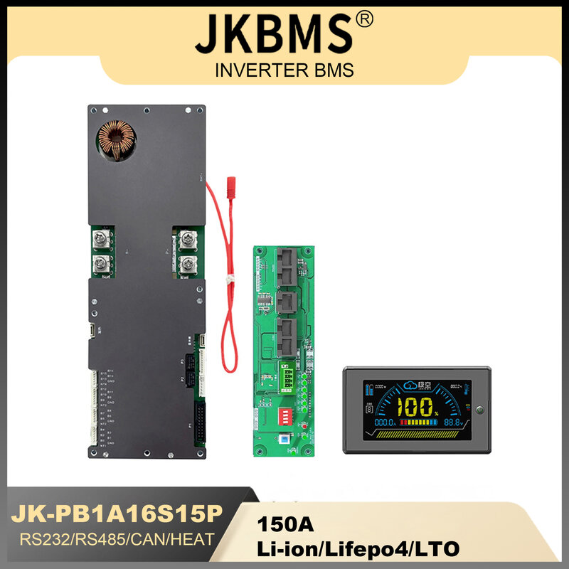 JKBMS-inversor inteligente BMS para inversor Growatt Deye, armazenamento de energia familiar, LiFePO4, Li-ion, LTO, 8S, 150A, 24V, 48V, PB1A16S15P