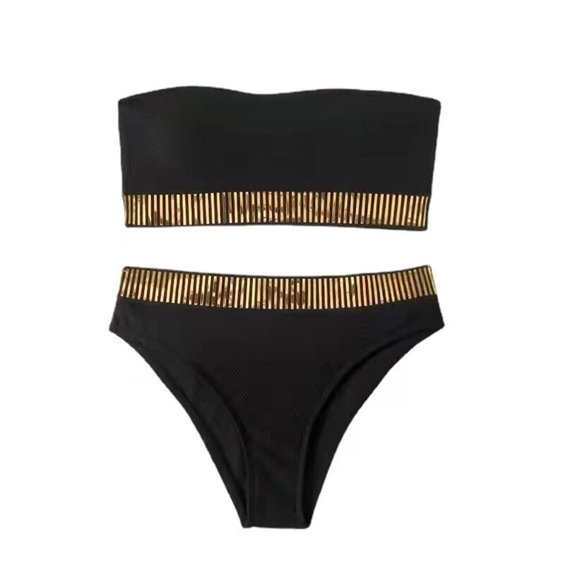 Biquínis pretos sexy para mulheres, moda praia de cintura alta, roupas de banho de praia, biquíni brasileiro, piscina, novo, 2024