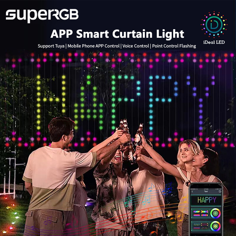 Smart Curtain String Light App immagine fai da te testo Display a Led Smart LED RGB String Light RGB LED Bluetooth Control luci per tende