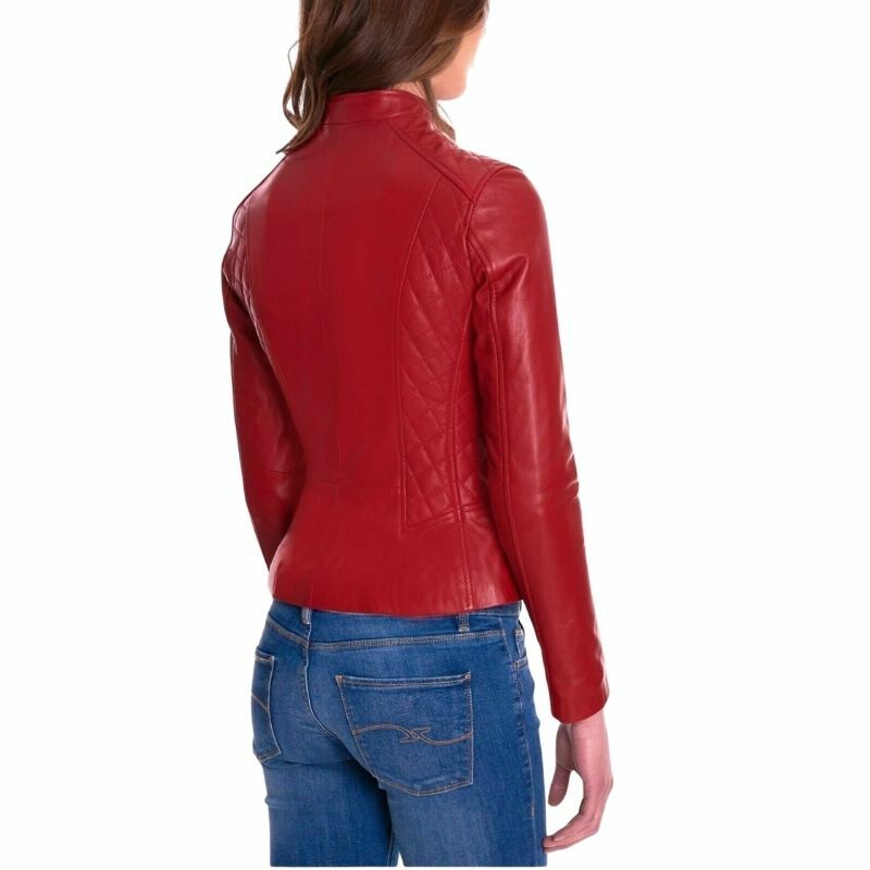 Vermelho genuíno pele de cordeiro motocicleta valentine elegante jaqueta de couro feminino