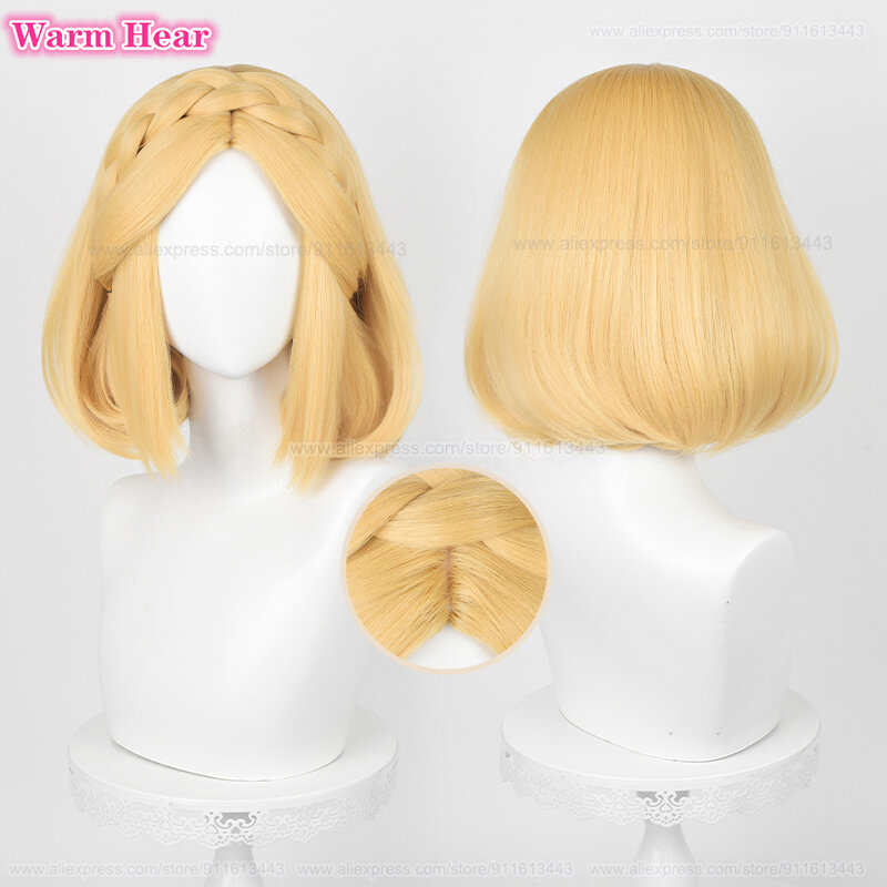 Zelda Wig Princess Cosplay Wig 35cm/72cm Golden Yellow Braid Cosplay Anime Wig With Ears Heat Resistant Synthetic Wigs + Wig Cap