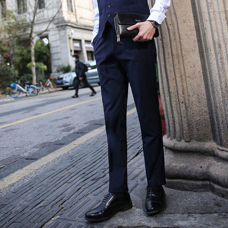 Setelan pakaian bisnis pria, celana panjang Formal kantor polos ukuran besar kasual bisnis gaya klasik untuk lelaki