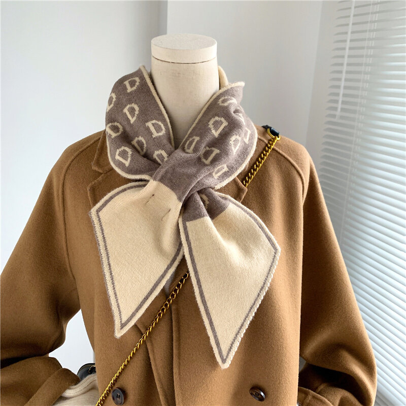 Autumn Winter Warm Knitted Skinny Scarf for Women Fashion Long Woolen Yarn Soft  Letter Neckerchief Foulard Bufadna Scarves 2022