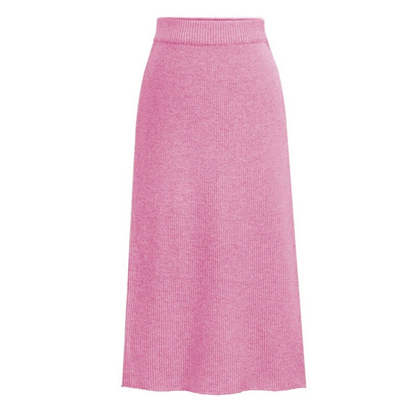 Multiple Colors Plus Size Knitted Skirt Korean Fashion Elastic High Waist Women Split Skirt Streetwear Elegant A-line Skirts