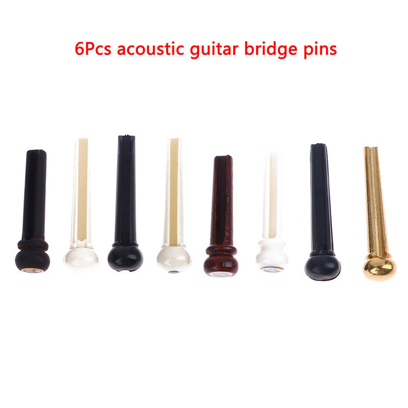 6 buah Pin jembatan gitar akustik Pin jembatan eboni tulang murni untuk Aksesori pengganti gitar rakyat