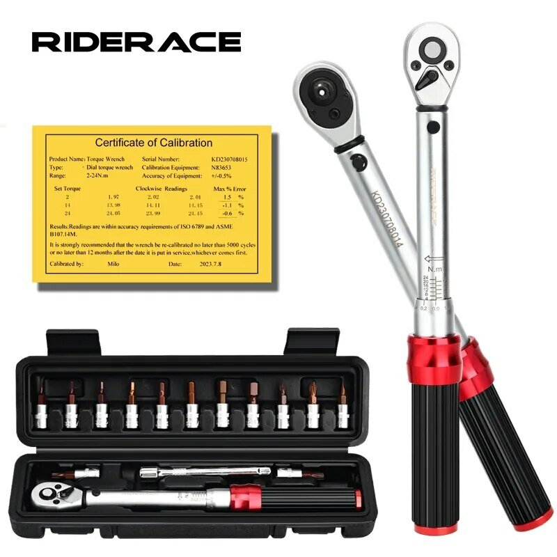 RIDERACE-Juego de llaves dinamométricas para bicicleta, Kit de reparación profesional de 15 piezas, 1/4 pulgadas, 2-24Nm, llave Allen de doble dirección