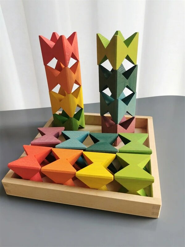 Montessori ของเล่นไม้ซ้อนผีเสื้อบล็อกสำหรับเด็กการศึกษาเล่น