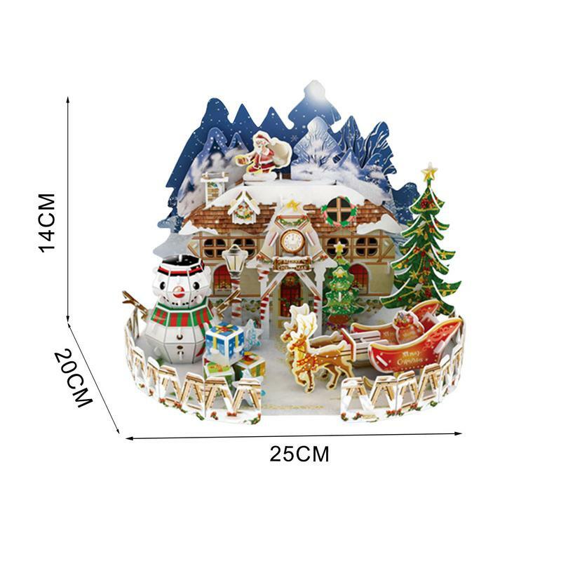 クリスマスのテーマの3Dパズル、白い雪のシーン、小さな町、ギフトの装飾