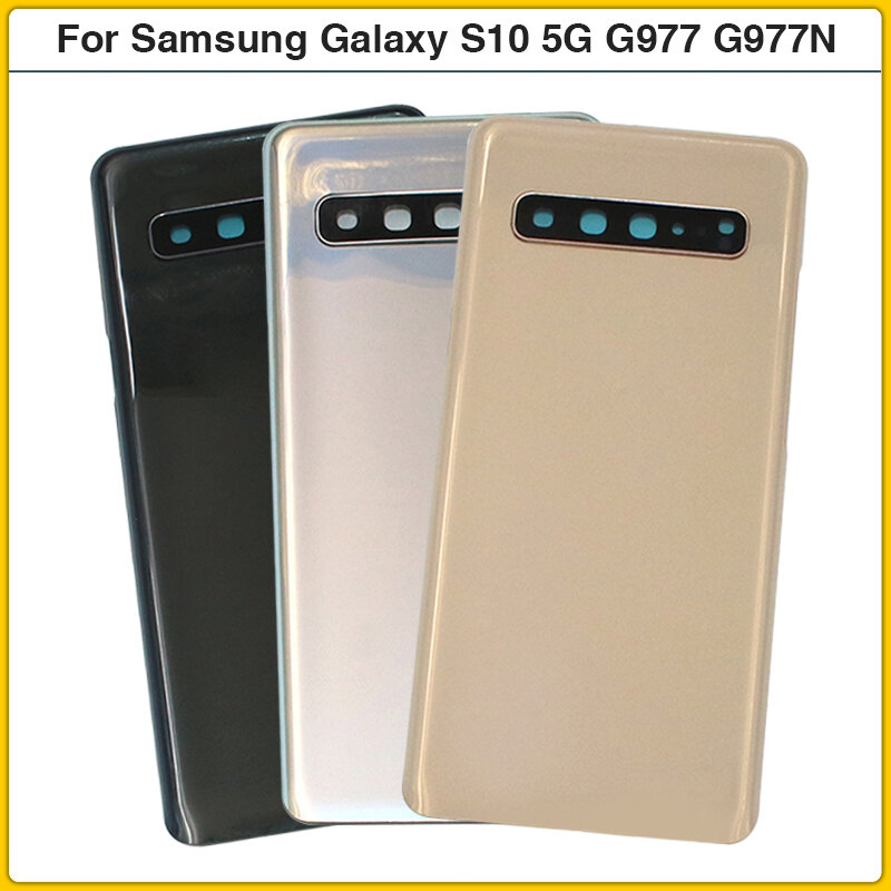 Casing belakang Samsung Galaxy S10, 5G SM-G977B G977F penutup belakang pintu belakang 3D casing pelindung Panel kaca pengganti perekat + lensa kamera