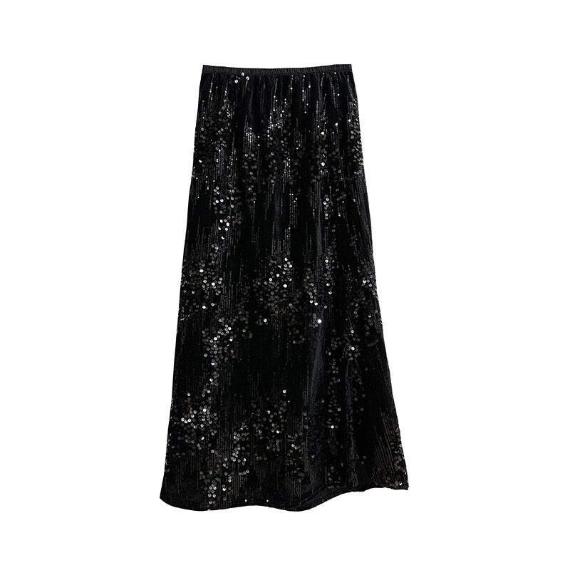 Юбка с блестками в стиле Хепберн, новинка, летняя универсальная модная юбка с завышенной талией для похудения