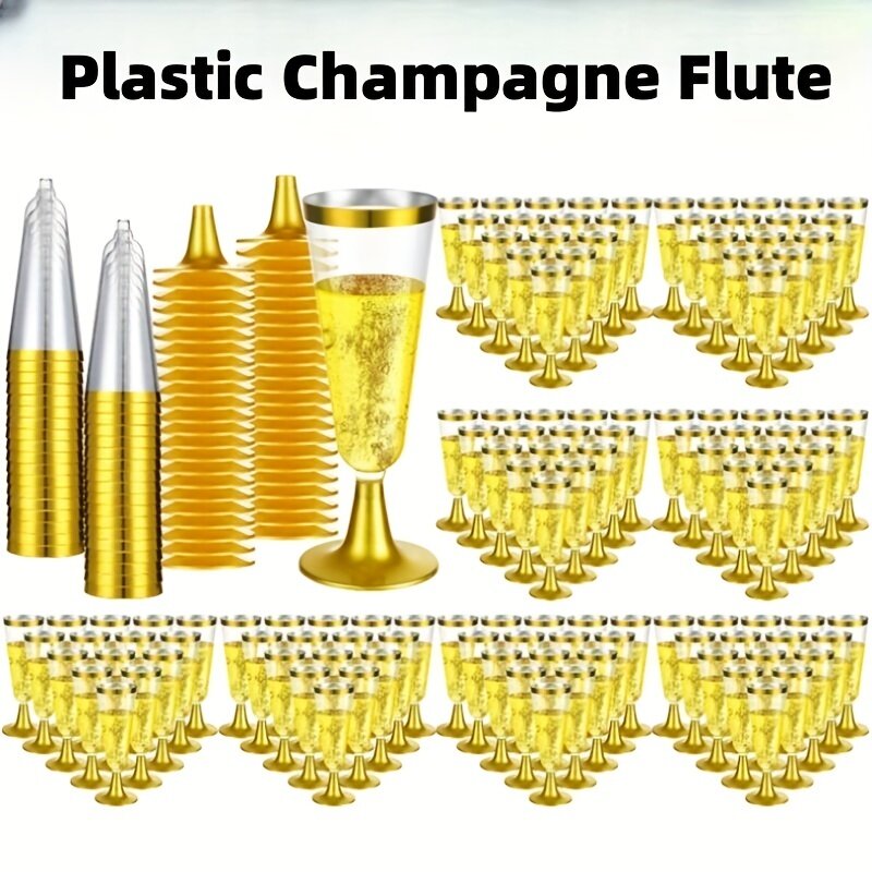 Embalagem segura Plastic Champagne Flutes, Descartável, Espumante Champagne Bar Cups, Clear Toasting Óculos para Casamentos, 150ml, 25Pcs