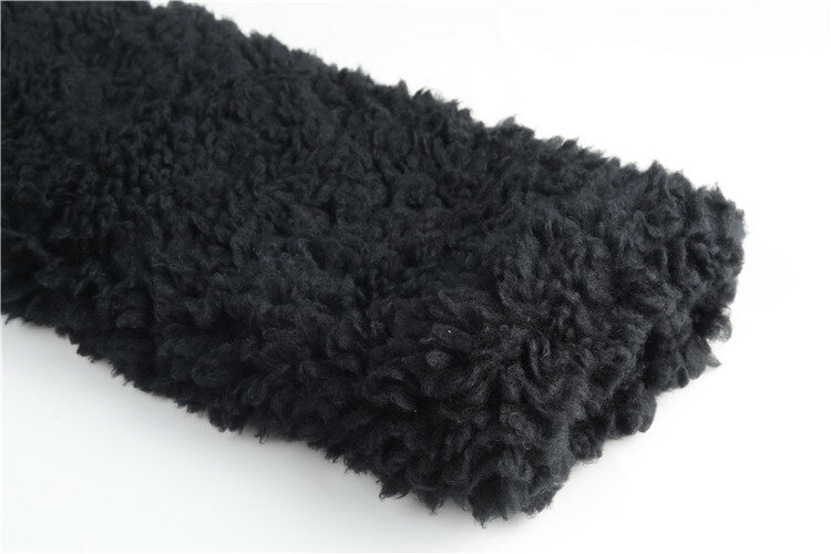 Abrigo largo de lana de cordero para mujer, abrigo de terciopelo negro, Invierno