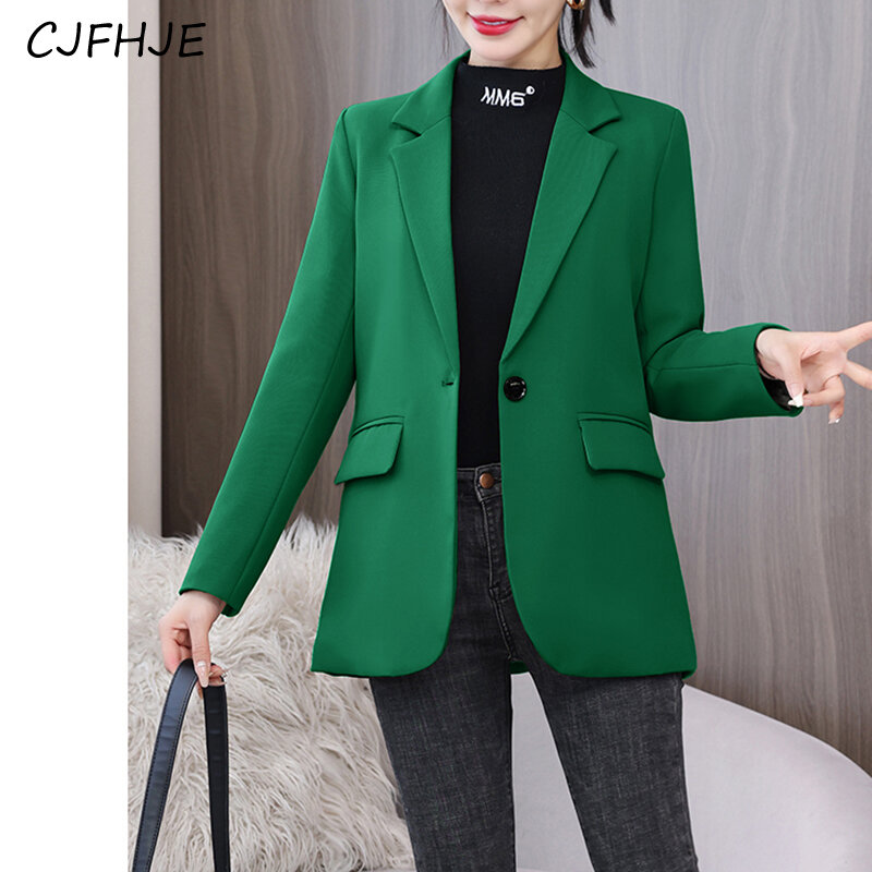 CJFHJE New Split Casual Women's Suit Coat Spring Autumn Korean Loose Fashion One Button Women Solid Color Long Sleeved Suit Top