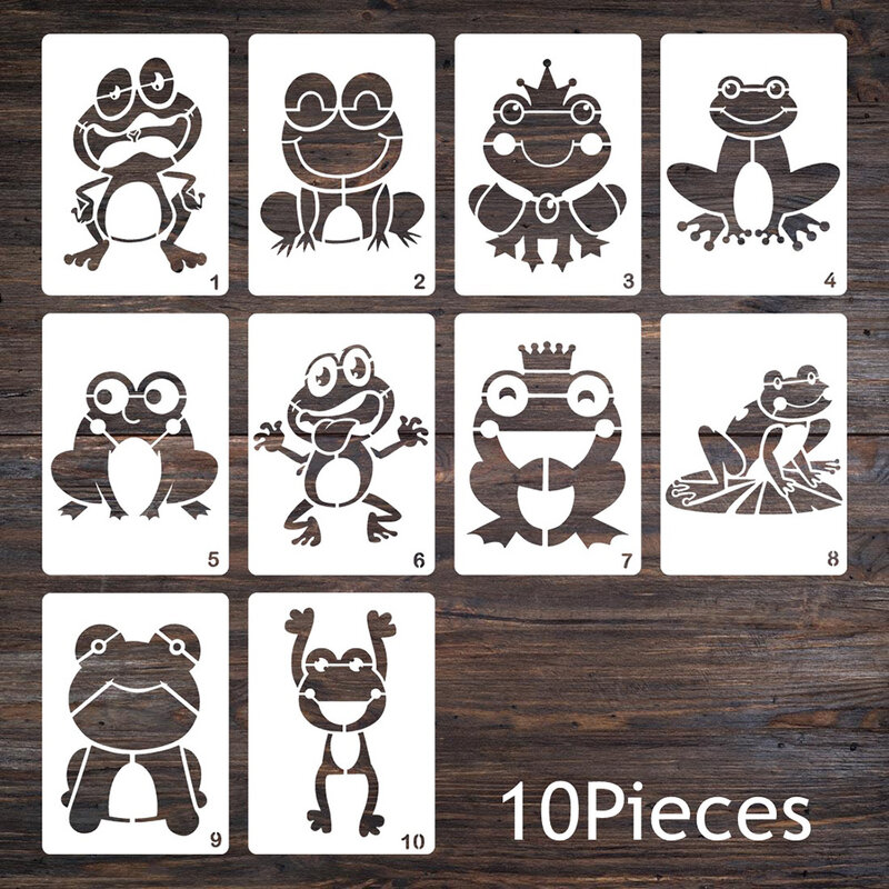Lychee Life-Pochoirs de dessin animé grenouille, 10 pièces, pour peinture murale, scrapbooking, coloriage, gaufrage, modèle décoratif d'album