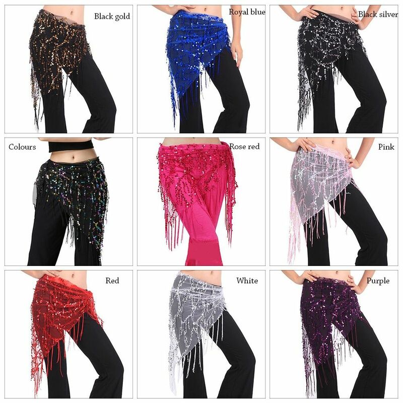 Shiny Belly Dance Skirt Sequins Tassel Triangle Towel Sexy Belly Dance Hip Scarf for Women Thailand/India/Arab Dance Costumes