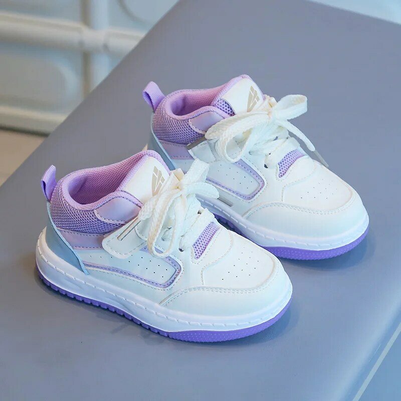 Детская белая обувь Новинка весна-осень 2024 кроссовки с высоким верхом для мальчиков повседневная обувь для девочек детская обувь на мягкой подошве
