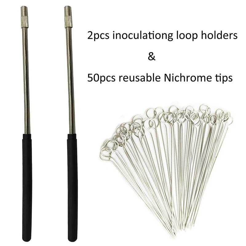 2PCS Reusable Inoculating Loop Holders with 50Pcs 10UL Nichrome Needle Tips Inoculation Loop for Lab