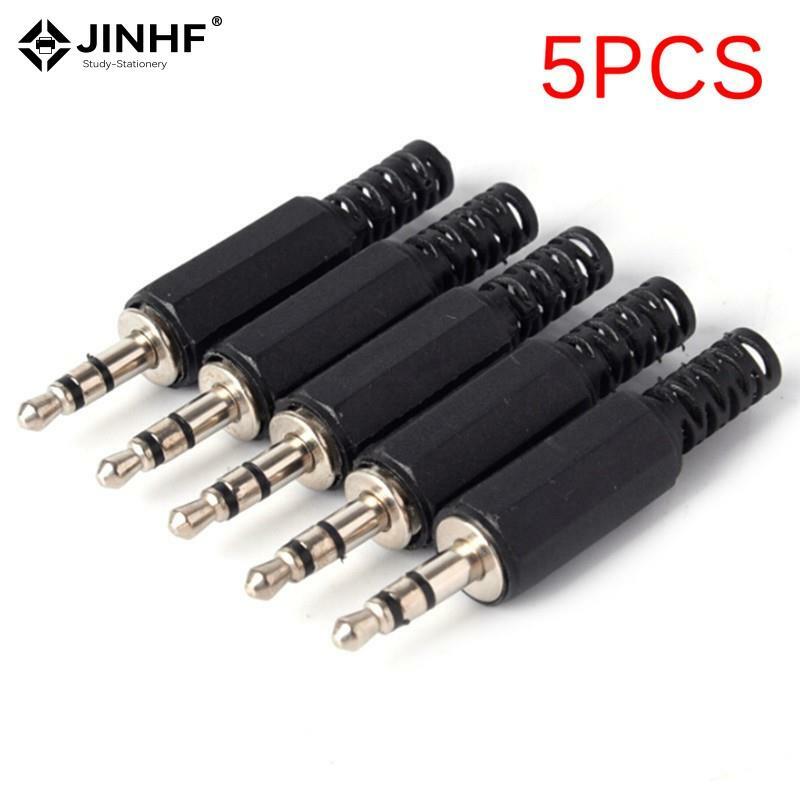5pcs Black Plastic Pure Copper Conductor Housing Audio Jack Plug Headphone Stereo 3.5mm Male Adapter