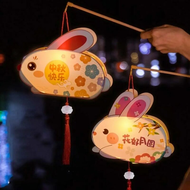 Lanterne di coniglio di giada a forma di coniglietto lampada leggera fai da te lanterne fai da te materiale lanterna coniglietto illuminata Festival di metà autunno portatile