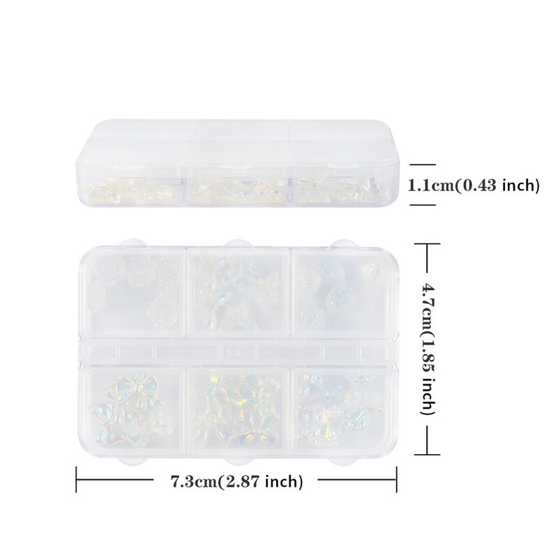 Mixed Styles 30PCS Rhinestone 3D Aurora Nail Art Decorations in Box Resin Butterfly and Flower Nail Art Decorations
