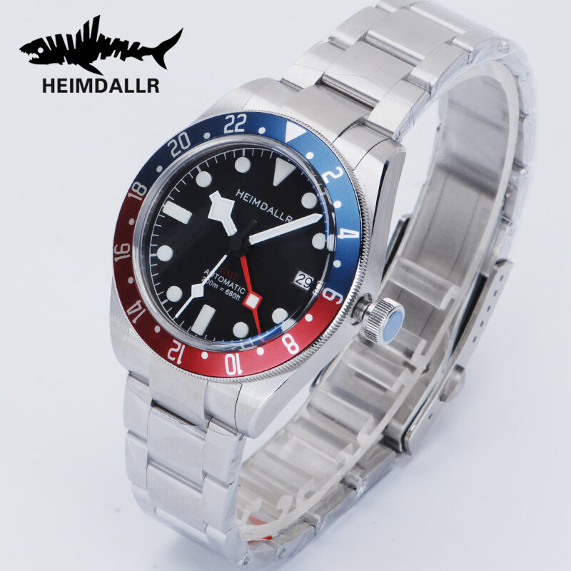 Relógio Heimdallr GMT automático masculino, relógio mecânico, bisel bidirecional, safira, 200m à prova d'água, relógio de mergulho luminoso, BGW9, NH34