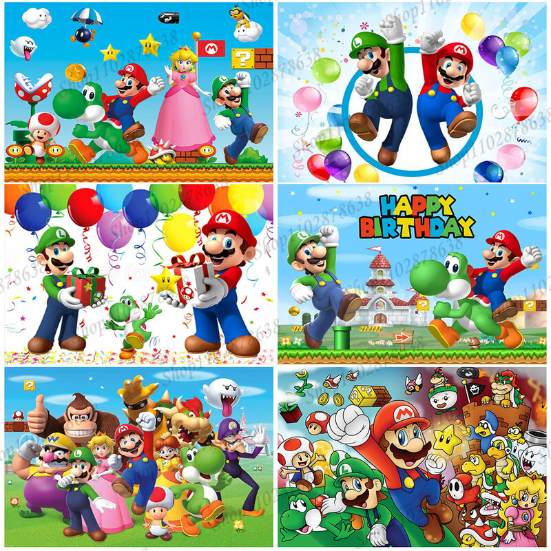 Tło Super Marios Luigi Boys Bros fotografia imprezowa urodzinowe tło Baby Shower wydarzenie baner ścienny plakat transparent dekoracyjny