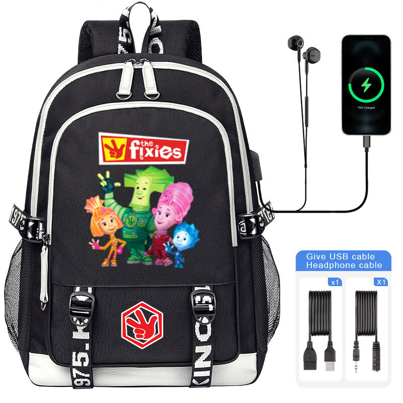 Cartoon The Fixies zaino per bambini ad alta capacità USB girl boy zainetto studenti adolescenti borsa per libri borsa a tracolla per Laptop da uomo