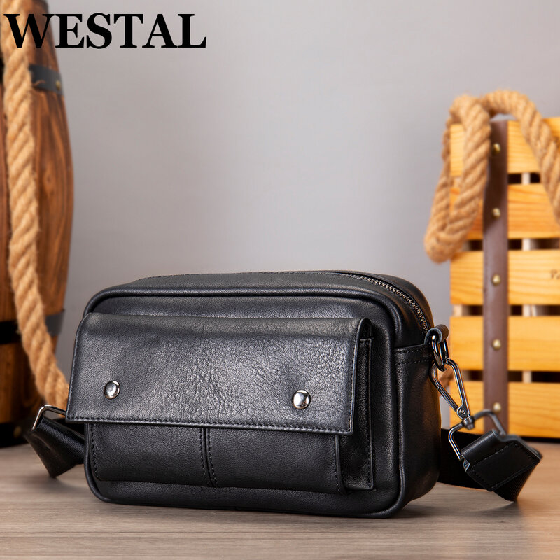 WESTAL Satchels Bag For Men Shoulder Bag Korean Fashion Cowhide Messenger Crossbody Bag Japanese Casual Travel High Capacity