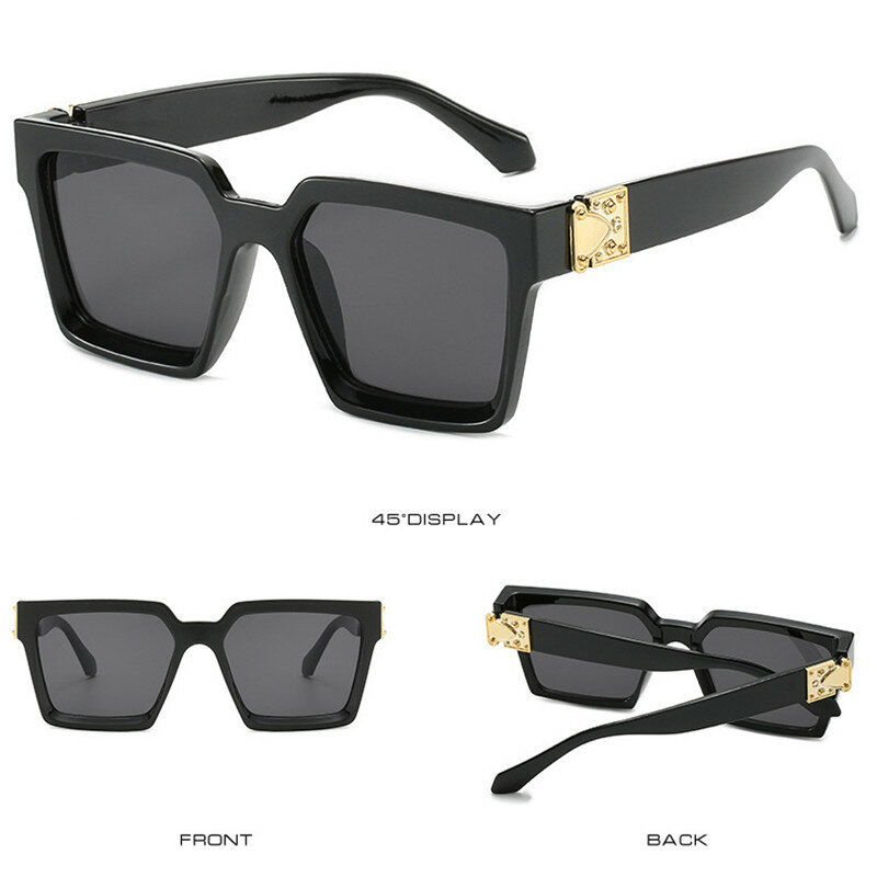 레트로 백만장자 선글라스, 여성 힙합 블랙 패션 오버사이즈 스퀘어 선글라스, 남성 UV400 보호