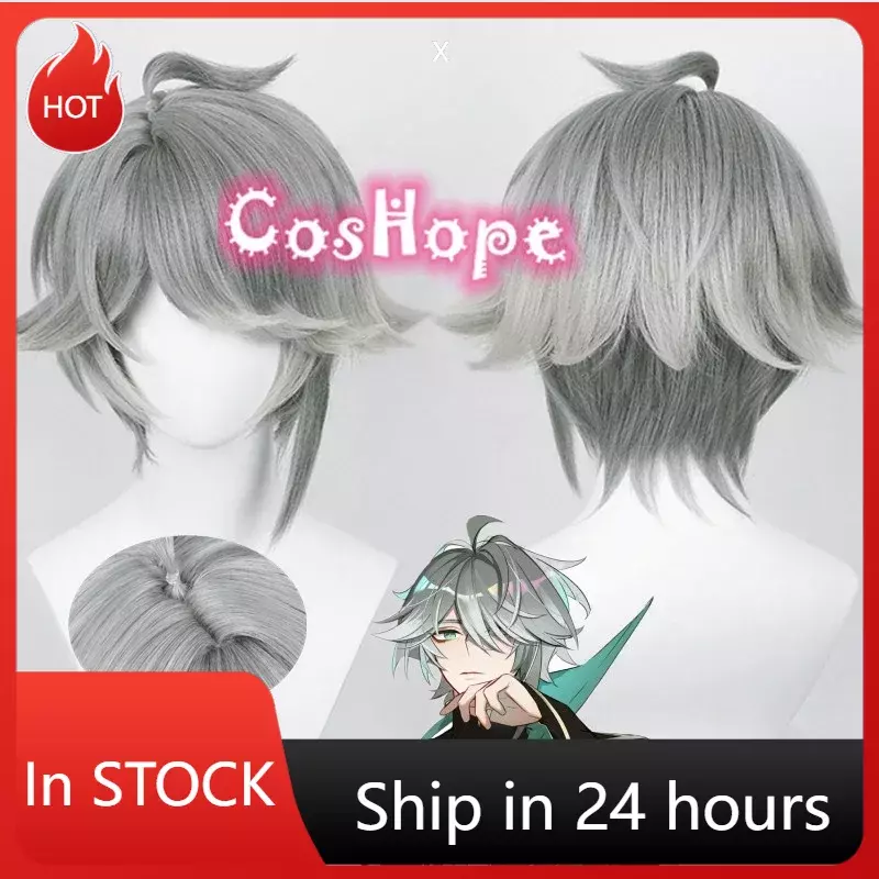 Al Haitham-Peluca de Cosplay de Anime, cabellera corta de 30cm, color gris, sintética, resistente Al calor