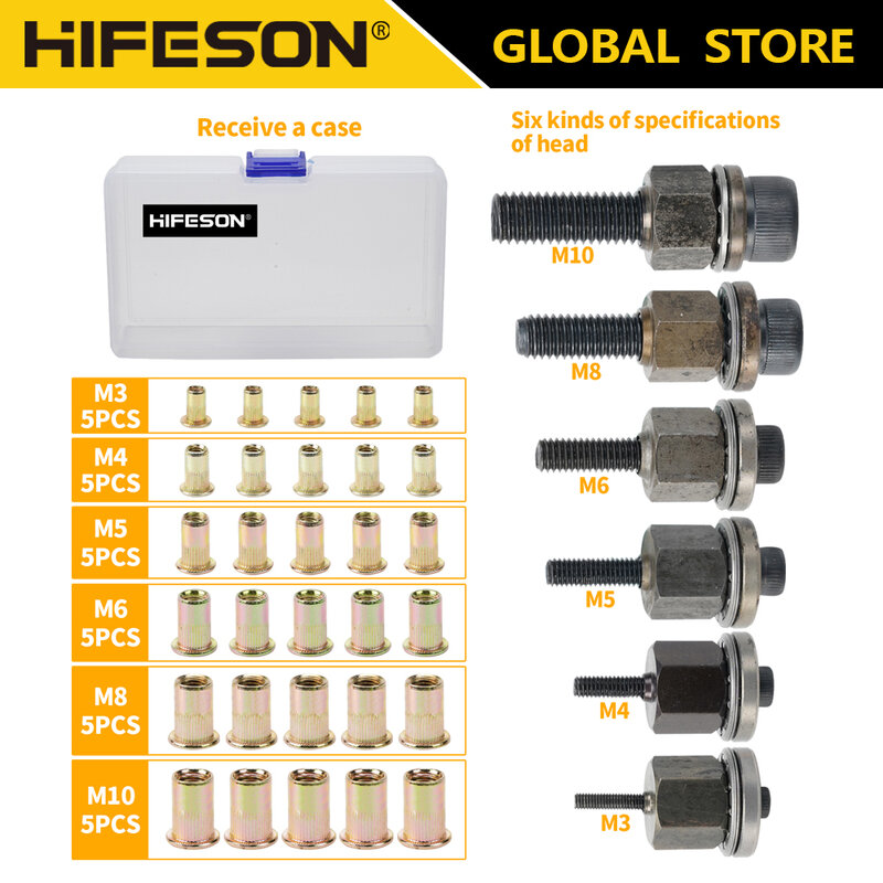 Hifeson-ステンレス鋼リベット36ピース/セット,m3 m4 m5 m6 m8 m10,フラットヘッド,アクセサリー