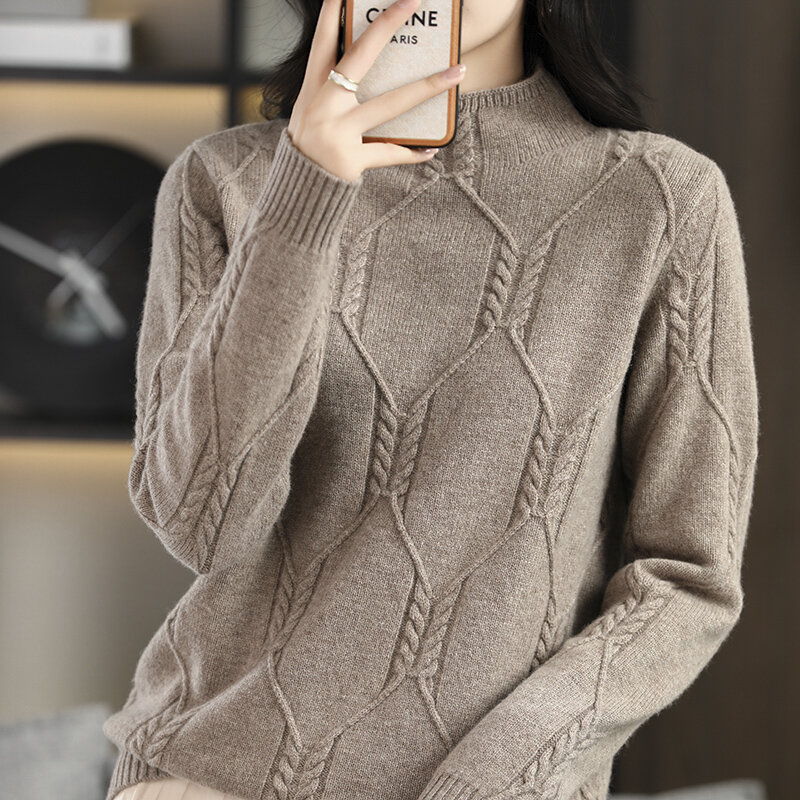 Свитер с высоким воротником, женская одежда, зимние 2022 кашемировые свитера, вязаный пуловер из 100% мериносовой шерсти, модный джемпер в Корейском стиле, топы y2k