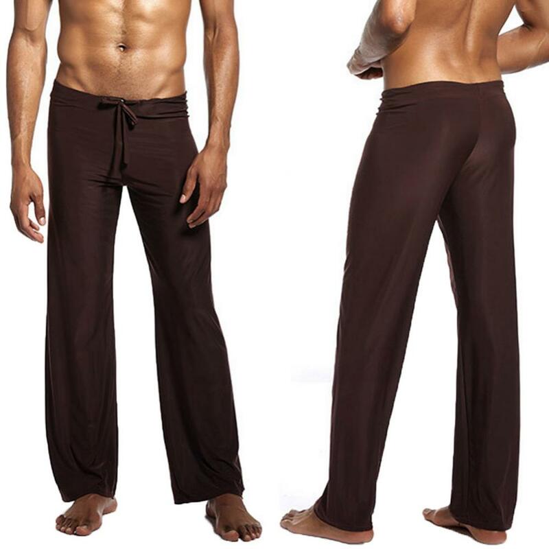 Männer Yoga hosen niedrige Taille Kordel zug gerade lose Pyjama hose dünne Sport bequeme elastische Taille Männer Sport hose