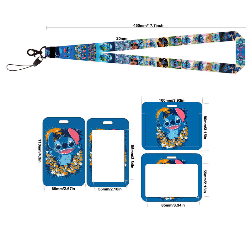 Disney-portatarjetas de crédito Stitch, cordón para identificación de niños, funda para tarjeta de identificación para mujer, correa para el cuello, personalizado, venta al por mayor