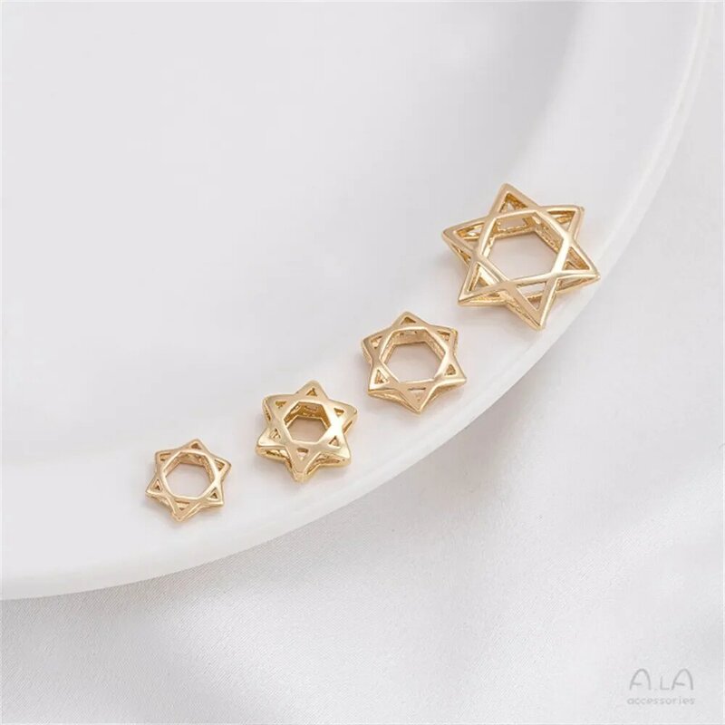 14K Gold Filled Plated Brass Hollow Out Six Pointed Star Bead Ring Handmade Bead Separation Ring DIY Chain Jewelry Accessories
