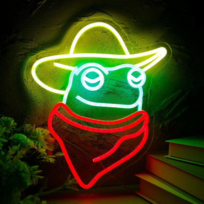 Cowboy Frog Neon Sign LED Lights House Aesthetic Restaurant BAR Living Room Wall Decoration Personalized Art Lamp