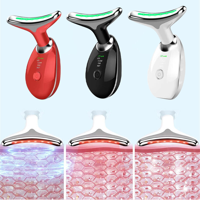 Neck Massager Facial Lift Three Light Modes Electric Skin Tightening Device LED Beauty Instrument White